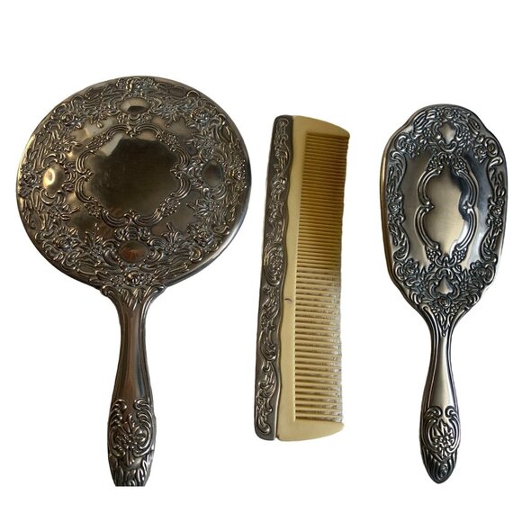 Vintage Vanity Silver Plated Hand mirror brush & comb set - Picture 1 of 16